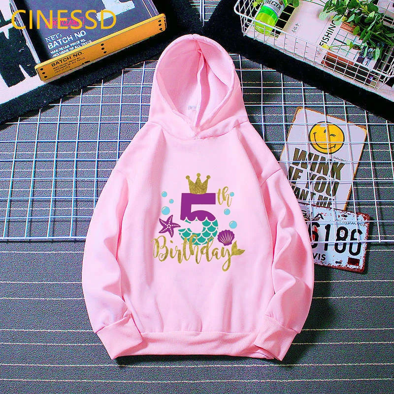 Baby Birthday Girl Hoodie Lovely Number Crown Print Children'S Sweatshirt Teen Kids Gift Winter Top Thick Clothes Tracksuit