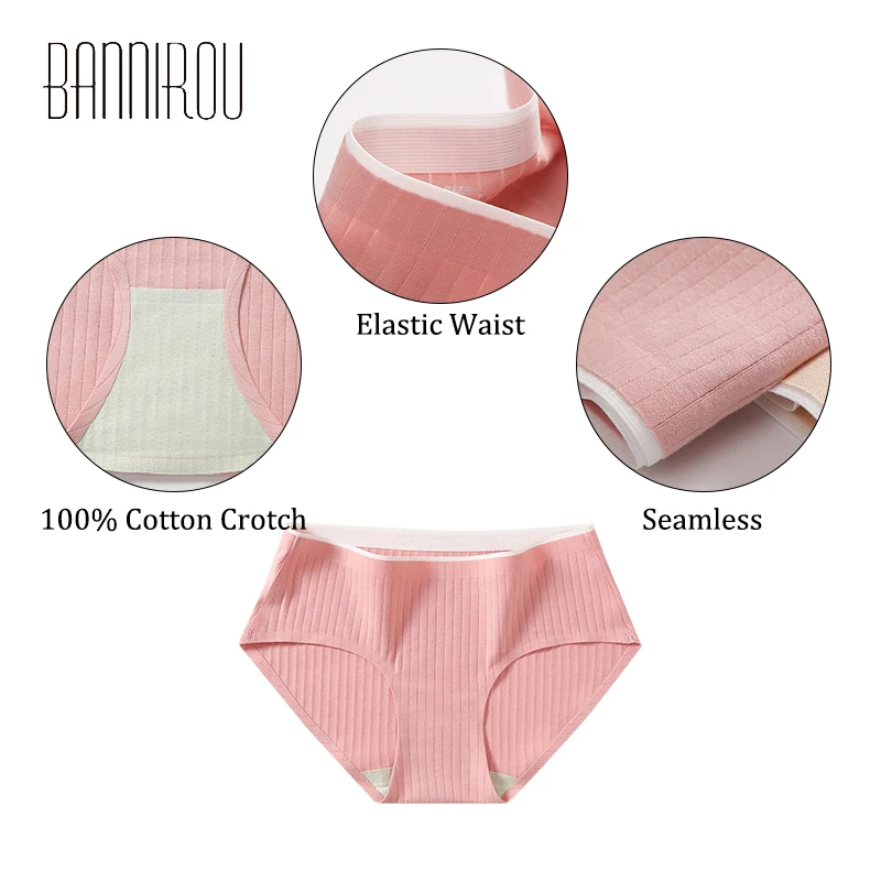 BANNIROU 3 Pcs Female Underwear Cotton Panties For Woman High Quality Soft Comfortable Briefs Panties For Lady Intimates