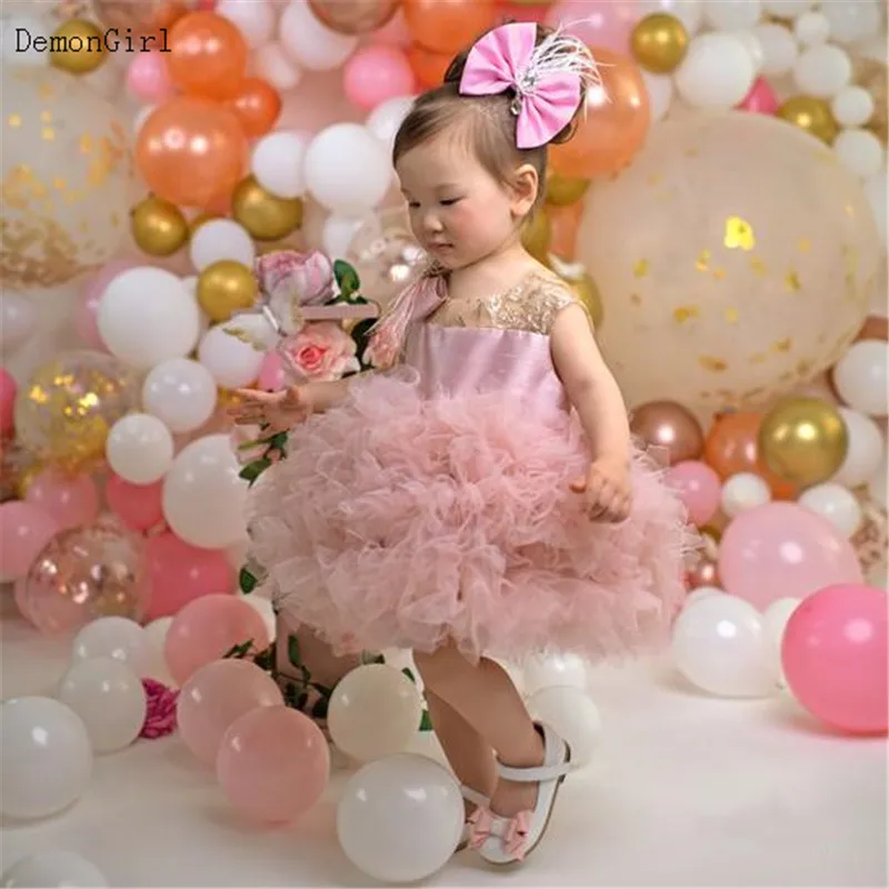 

Pink Baby Girl First Birthday Dress Princess Puffy Tutu Girls Celebrate Birthdays Party Kids Clothes for Photoshoots