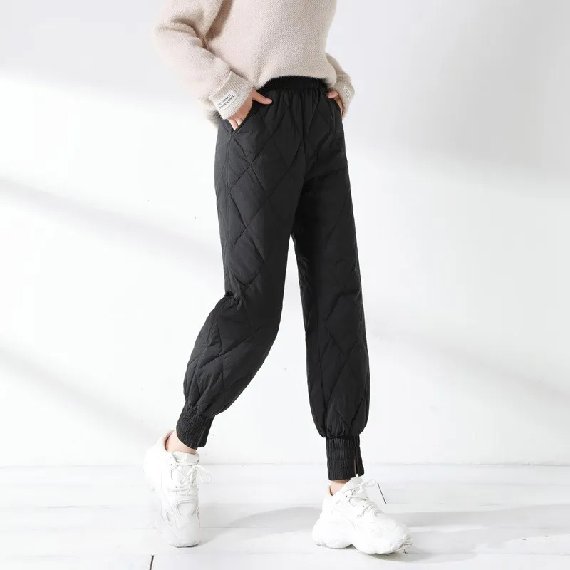 

Women Winter Thermal Down Pants Lightweight High Elastic Waist Loose Thick Down Trousers Outdoor Skiing Warm Down Cotton Pants