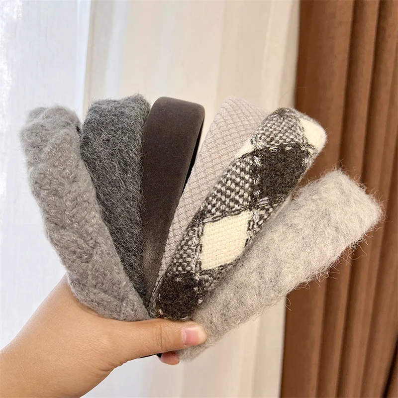 Korea Fashion Gray Series Sponge Hairband Wide Padded Headband Womens Girl Solid Color Knotted Hairbands Hair Hoop Accessories