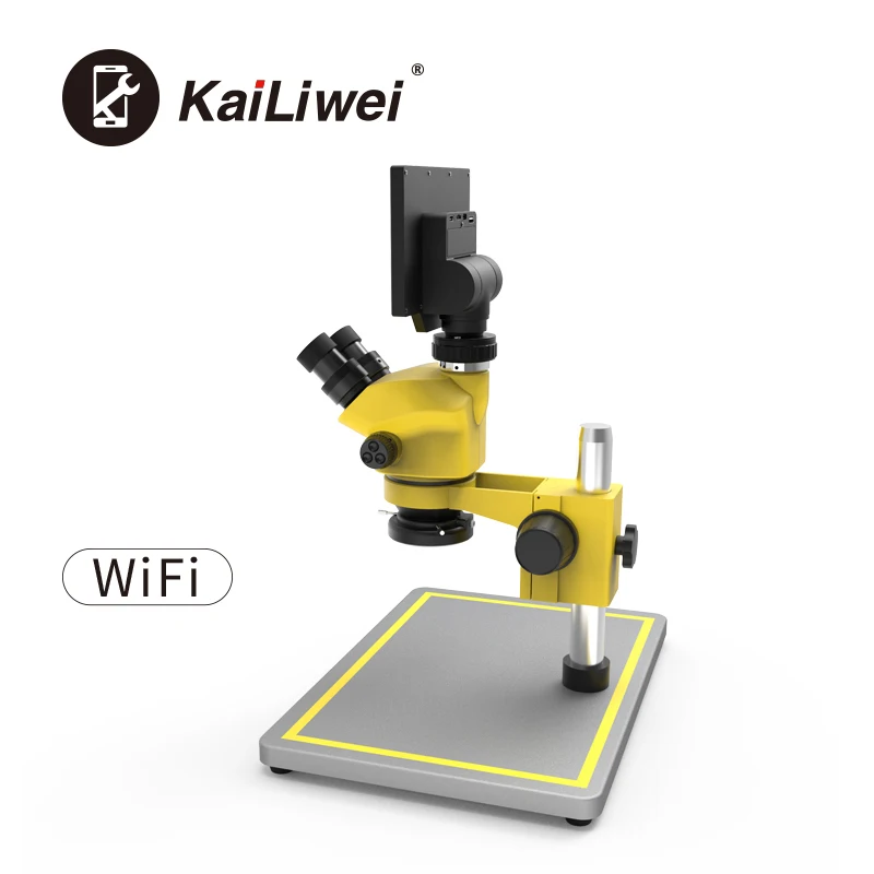 Kailiwei Mobile Phone Repairing Trinocular 7-50x 0.5xctv Stereo Microscope with 7inch Monitor Wifi Function