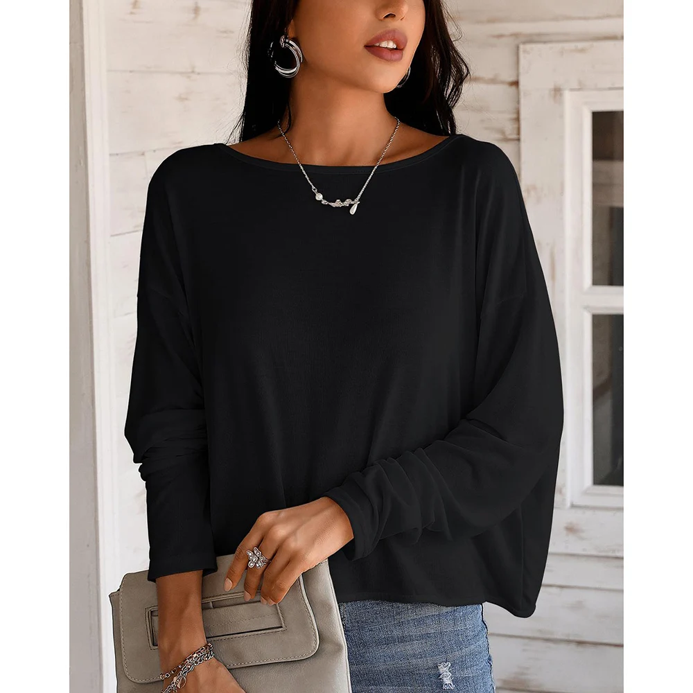 Tees Women Open Back Long Sleeve Beads Strap Top Fashion Solid Backless Elegant Ladies Twisted Tops Autumn Spring T-shirt