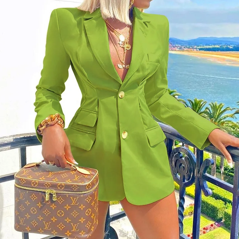 Fluorescent Green Office Lady Fashion Blazer Autumn Winter Long Sleeve Single Breasted Business Suit Streetwear Hipster Famale