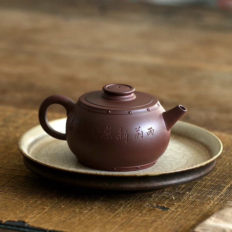 

★ore purple clay teapot pure manual purple clay Taiping drum rhyme 225cc drum into the pot reflects the flourishing age