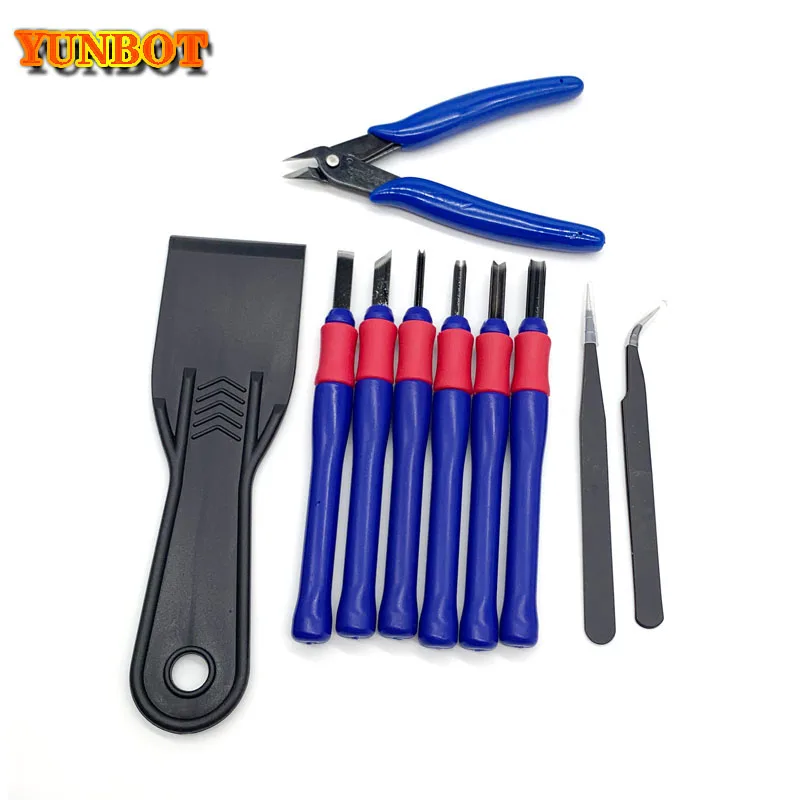 10pcs/set 3D Printer Parts Repair Knife Tweezers Spade Clipper Tool Kit Set for 3D Printed Model Deburring Clean-up