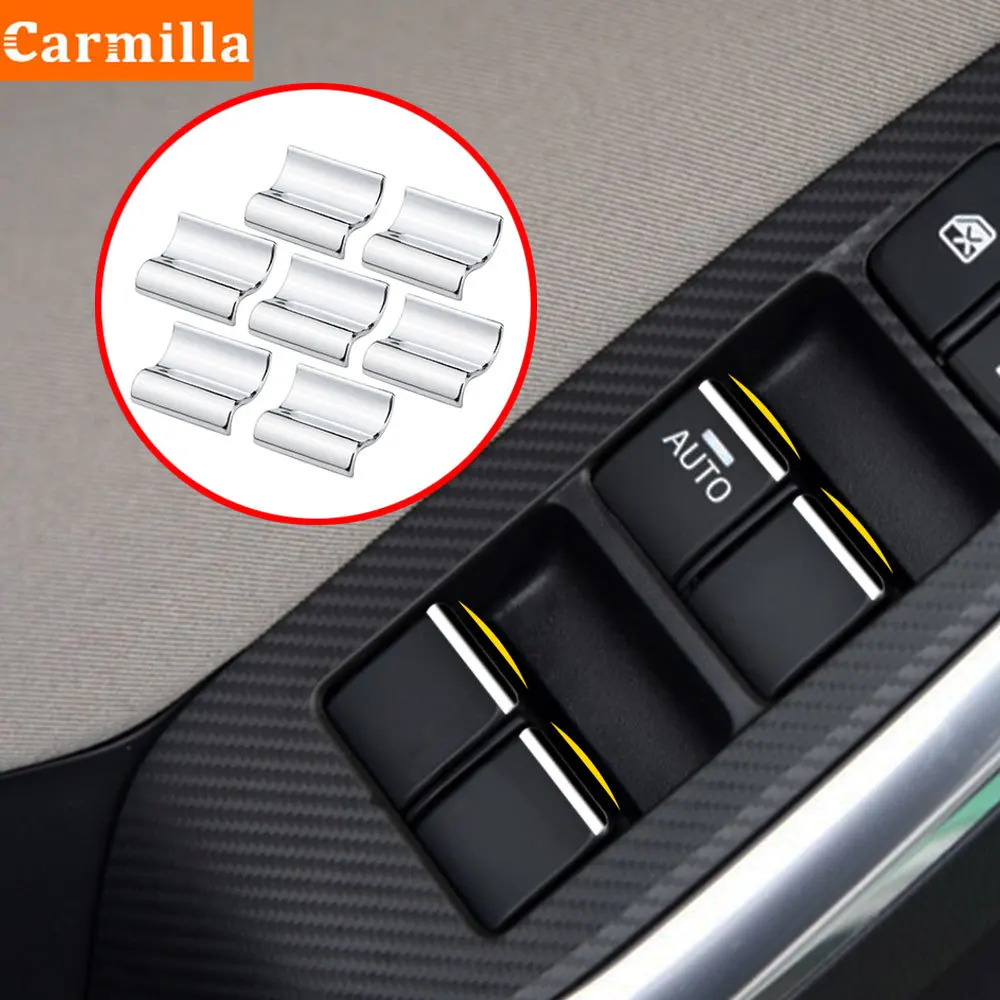 Carmilla 7Pcs/Set ABS Chrome Interior Car Windows Lift Switch Knob Cover Sequins Trim for Mazda 3/5/6 CX-3 CX-4 CX-5 2010 - 2020