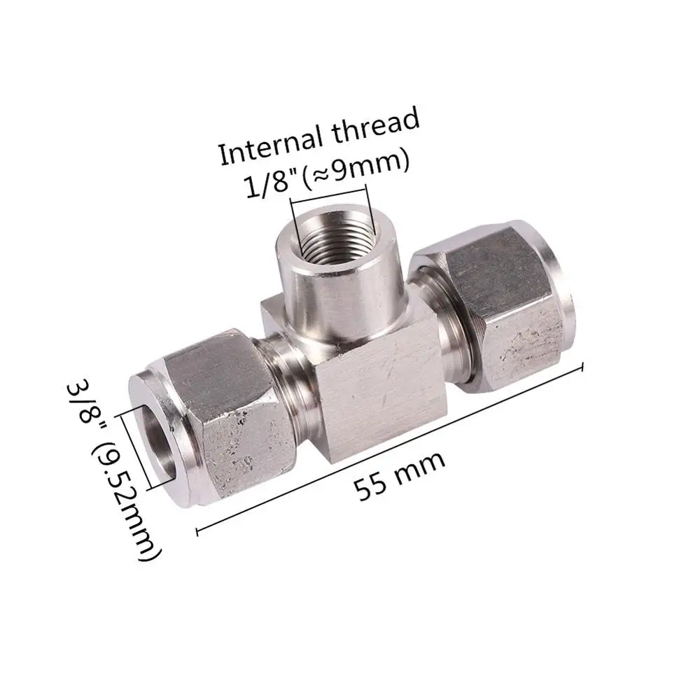 Stainless Steel 3/8 Inch Hard/Hose Tube Fitting To Female Thread 1/8 Inch Tee Intermediate Joint Tube Fittings Accessories 1 Pc