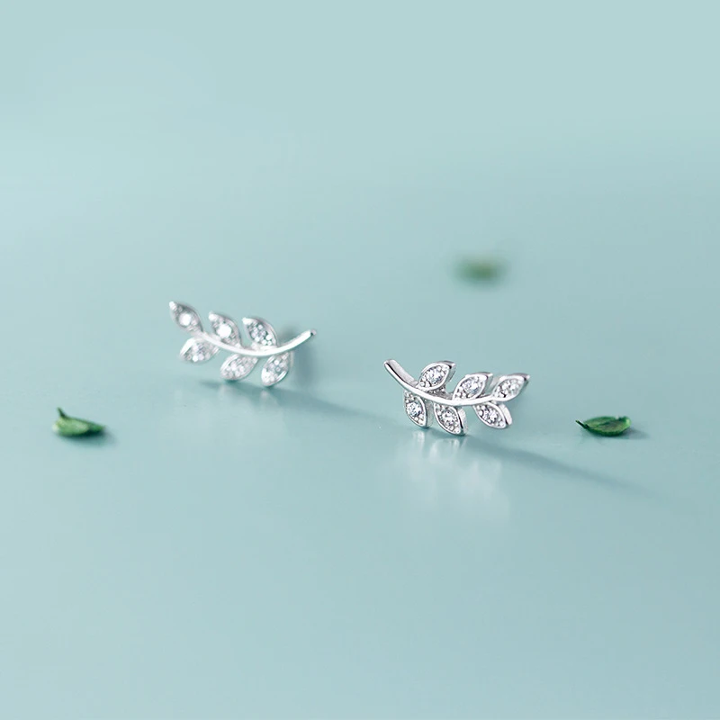 La Monada Fashion Womens Earrings Silver 925 Ear Piercing 925 Silver Earrings For Women Leaf Leaves Silver Stud Earrings Small