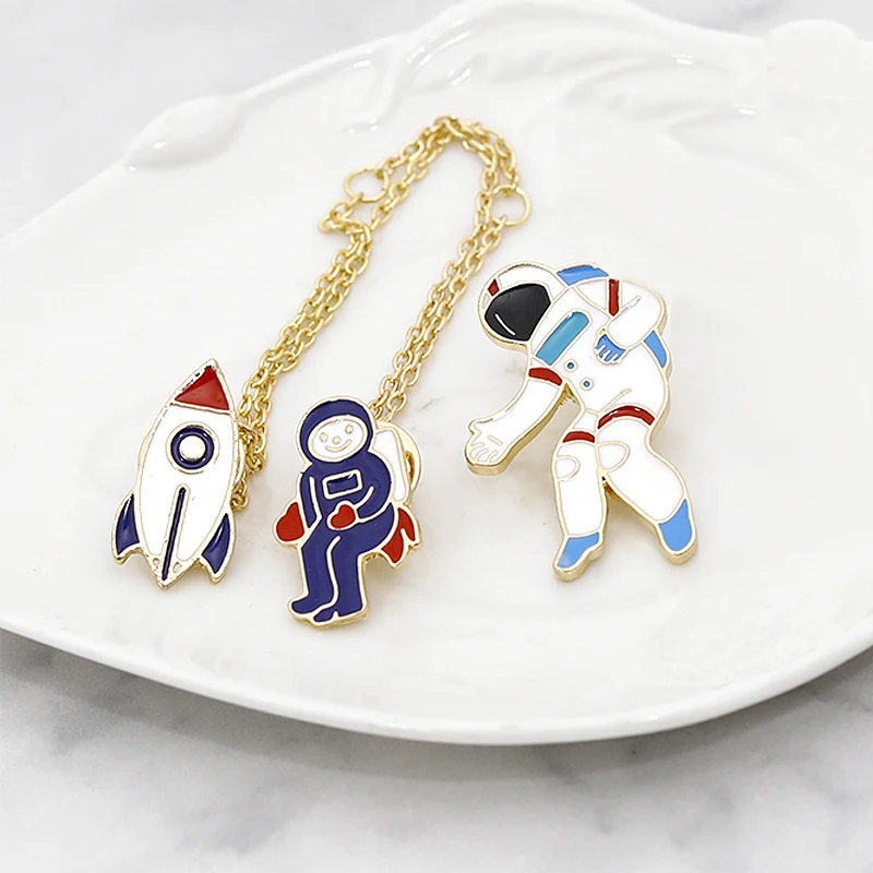 Robot Rocket Astronaut Whales Cartoon Brooches Tassel Pins Clothes Collar Lapel Pin Badges Women fashion Jewelry wholesale Gifts