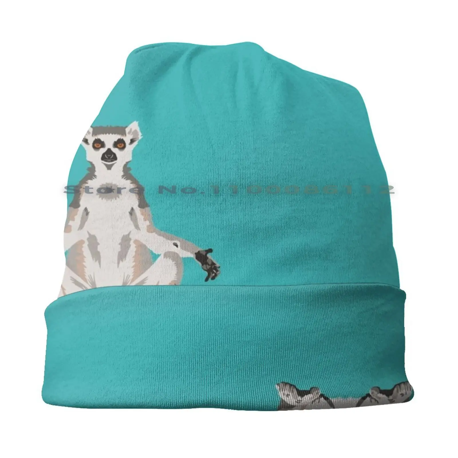 Ring-Tailed Lemur-V2 Beanies Knit Hat Ring Tailed Lemur Zookeeper Geocreate Portrait Simple Animal Wildlife Conservation Grey