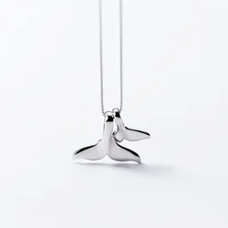 100% 925 Sterling Silver Double Whale Tail Necklaces & Pendants For Women Flyleaf Creative Lady Fine Wedding Party Jewelry