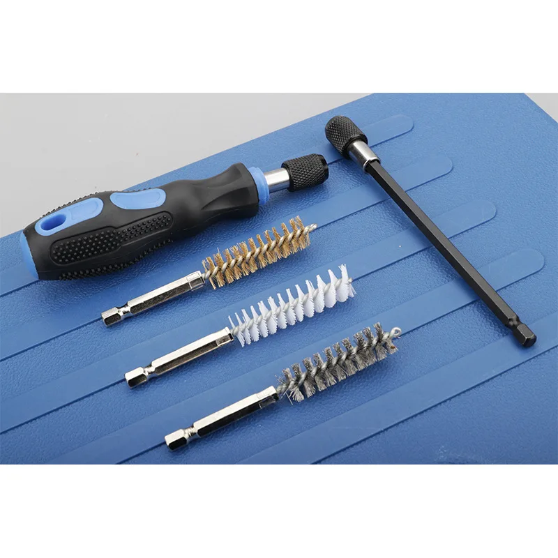38 pz/set Set di spazzole con gambo esagonale a filo industriale 1/4 "Nylon esagonale, ottone, spazzola metallica in acciaio inossidabile Kit di spazzole per la pulizia da 8-19mm