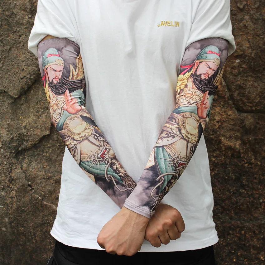 Chinese wind ice silk sun protection sleeve outdoor flower arm tattoo tattoos for men and women arm sleeve fishing sleeves