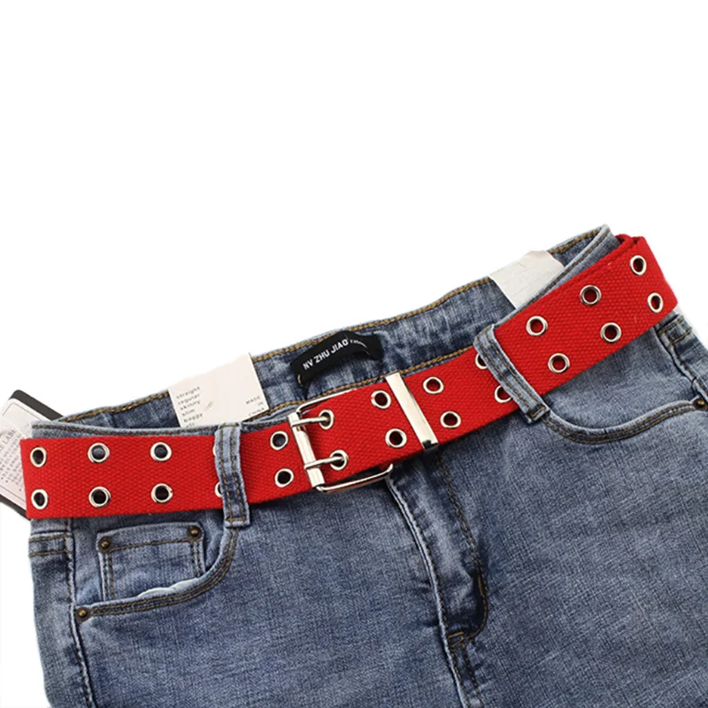 Double Grommet Hole Buckle Belt Wide Canvas Web Belt Female Male Waist Strap Belts for Women Men Jeans