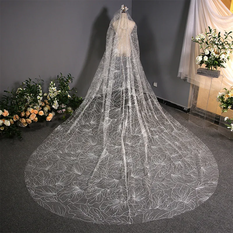 

Mingli Tengda Bride Lace Birdcage Veil Long Wedding Accessories Cathedral Veil With Comb Blingbling Velo Bridal Veils Women