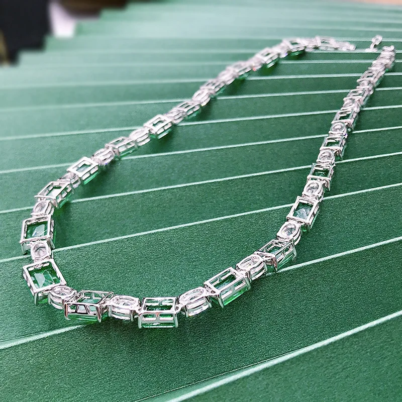 Vintage Emerald Diamond Necklace 100% Real 925 Sterling Silver chorker Pendant Necklaces for Women Bridal Party Wedding jewelry