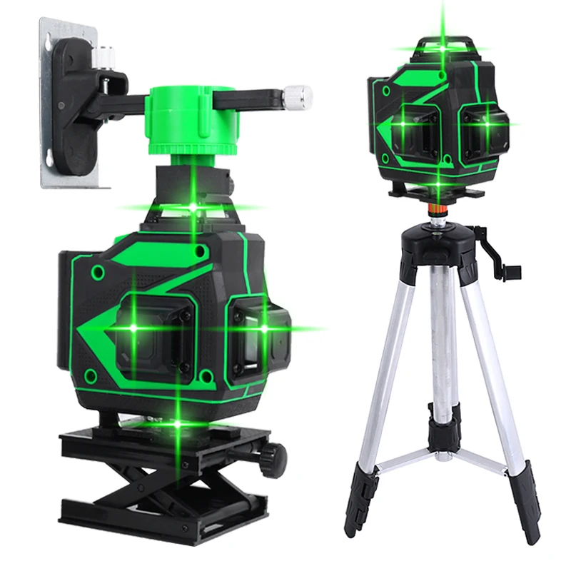 เครื่องปรับระดับเลเซอร์4D เส้น16/12ชุดกดสิวลำแสงสีเขียวกำลังสูงปรับระดับด้วยตนเอง360แนวนอนและแนวตั้ง