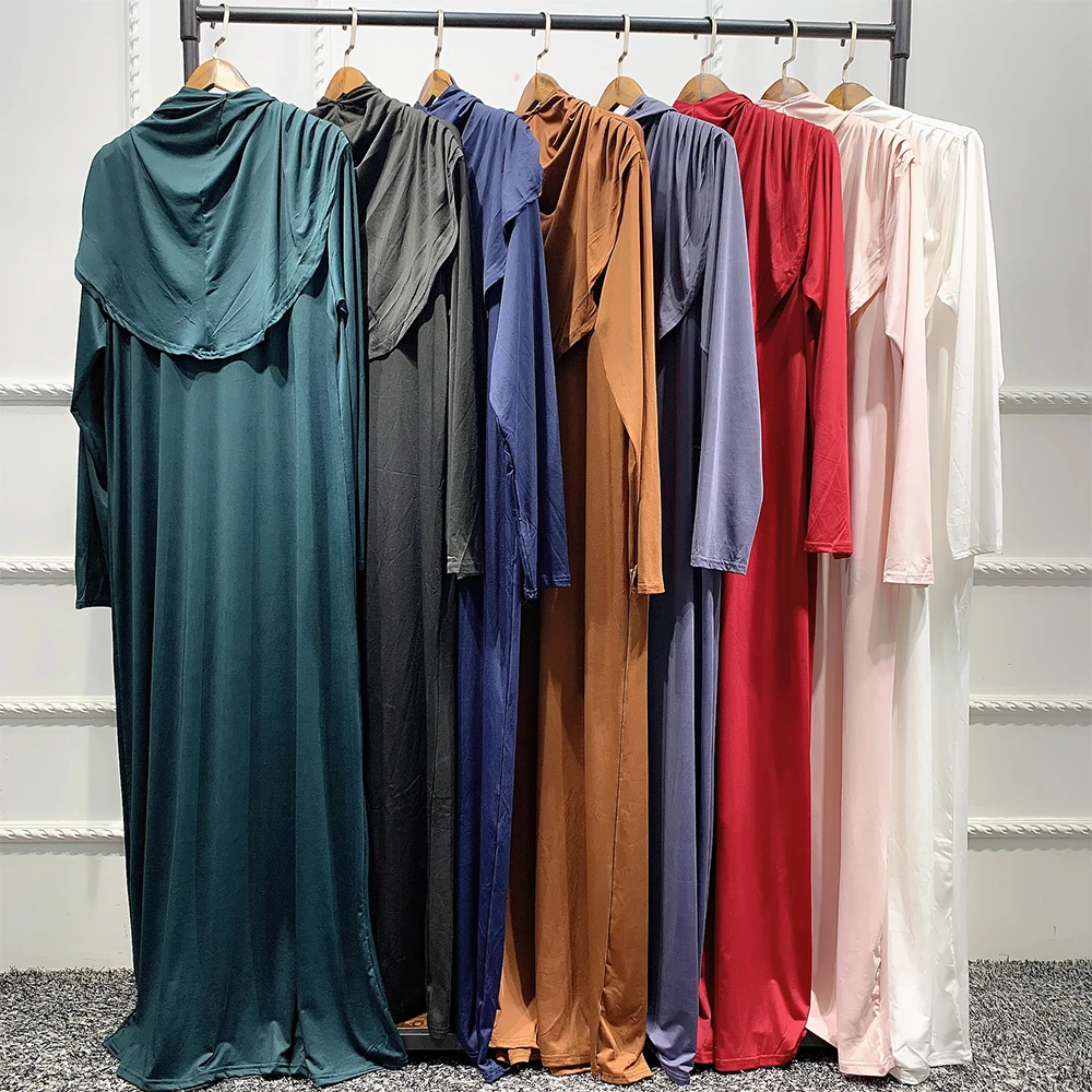 

Women's Long Muslim Dress Hooded Robe Kimono Kaftan Khimar Eid Mubarak Islamic Clothing Open Dubai Abaya Satin Turkish Jilbab