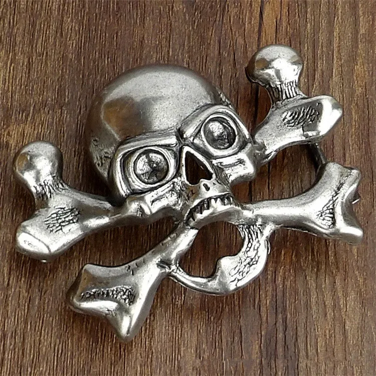 Skull Belt Buckle Metal Cowboys  Buckles Silver Gilded Plating with Leather Belt for Men Punk rock style DIY Accessories