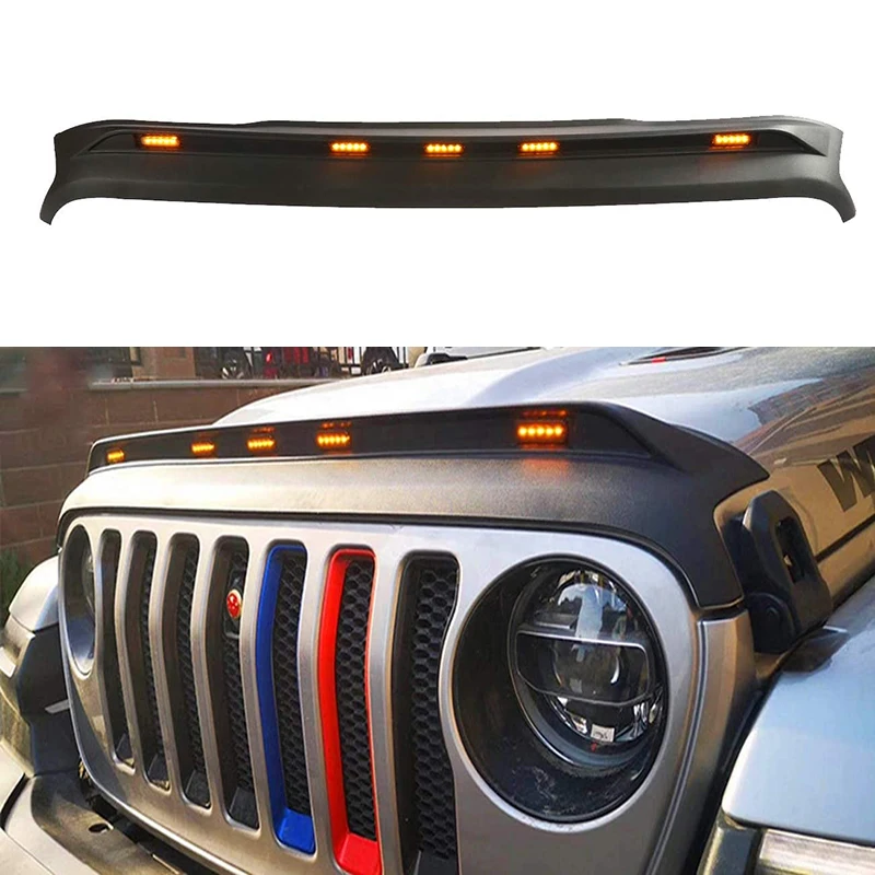 

Car 4x4 Off Road Accessories Hood Trail Armor Bug Guard With LED For Jeep Wrangler JL 2018-2022