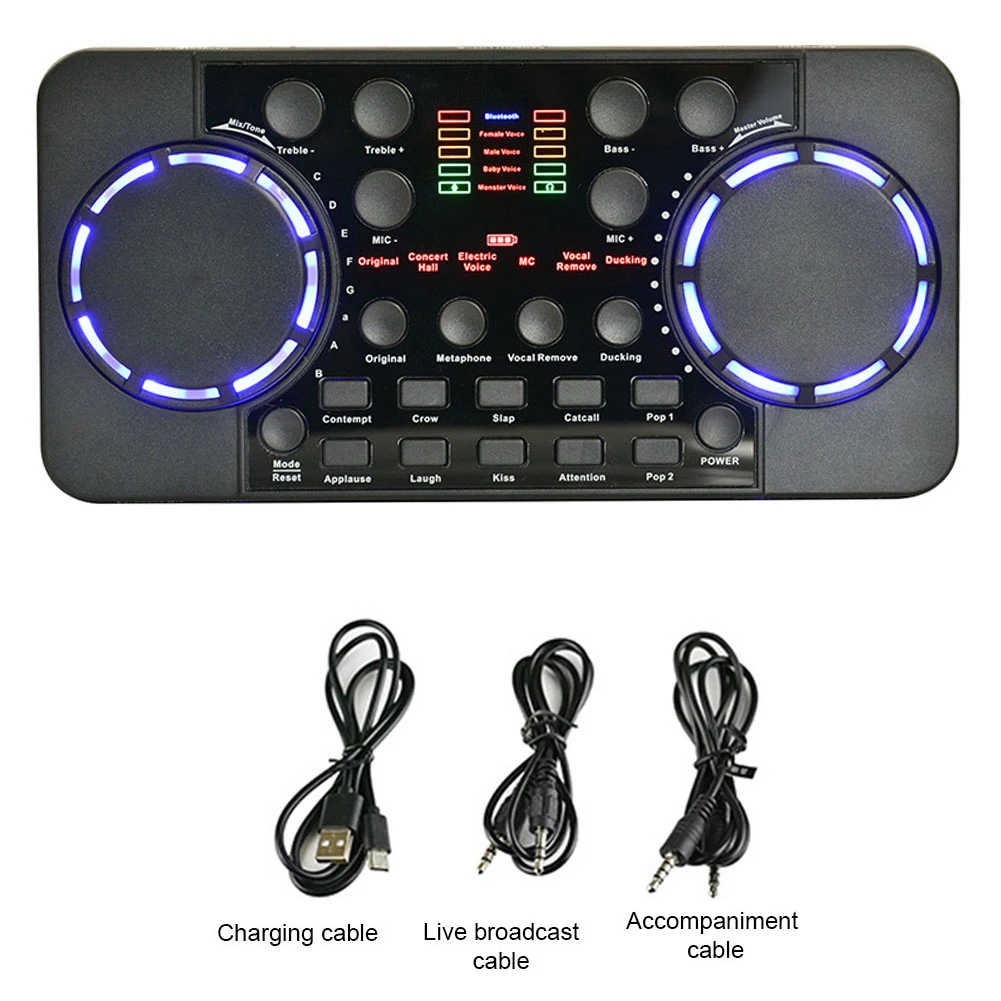 V300 Mixer Live Broadcast Sound Card Noise Reduction 10 Sound Effects Bluetooth Live Streaming Sound Card for Phone PC Recording