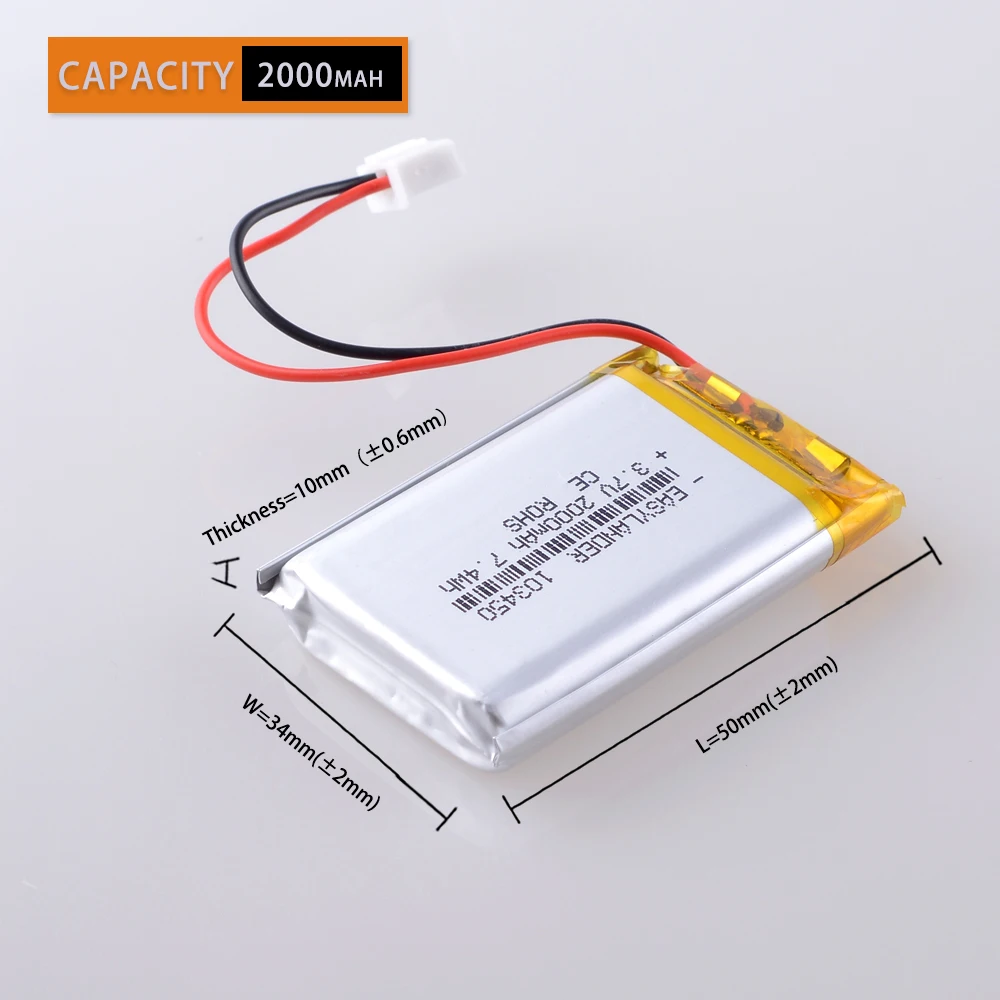 XHR-2P 2.54  3.7 v 103450 2000 mah  аккумулятор для фонаря музыкальную колонку и всё заработало