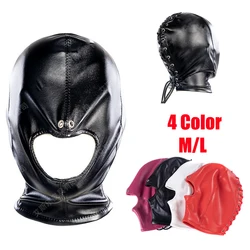 4 Colour SM Sex Game Party Mask Bdsm Bondage Soft Leather Open Mouth Slave Hood Mask Fetish Cosplay Erotic Sex Toy For Women Men