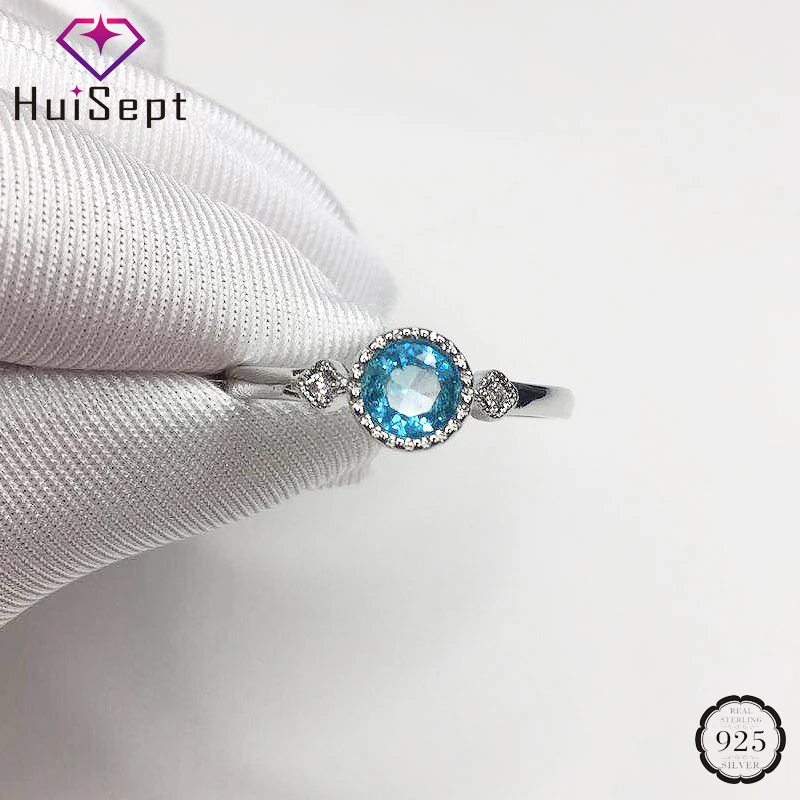 

HuiSept Silver 925 Ring Jewelry Round Shape Sapphire Zircon Gemstone New Style Ornaments for Women Wedding Party Wholesale Rings