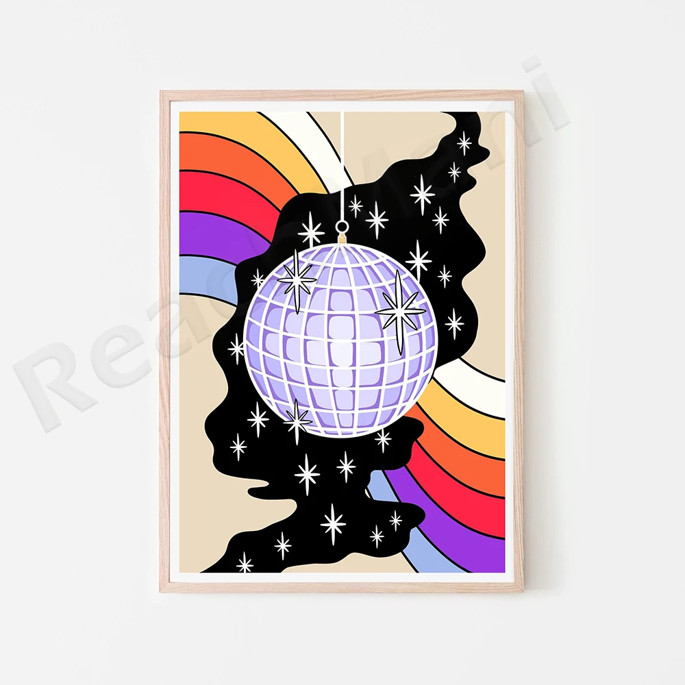 Set of 6 Groovy Prints，Unframed ，70's Retro Psychedelic Illustration Gallery Wall Art Poster Bundle