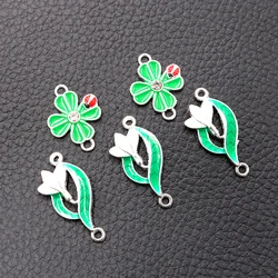 8pcs/lot Enamel Plant Connector Charm Metal Pendants DIY Necklaces Bracelets Jewelry Handicraft Accessories