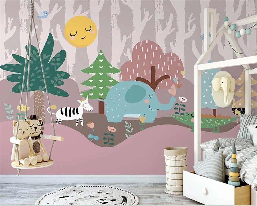 beibehang Custom modern nordic hand-painted forest cartoon small animal children's room background papel de parede wallpaper