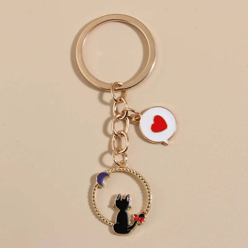 Niedliche Emaille Schlüssel bund Mond Katze Bowknot Herz Schlüssel ring runde Schlüssel anhänger Tier geschenke für Frauen Männer Autos chl üssel DIY handgemachten Schmuck