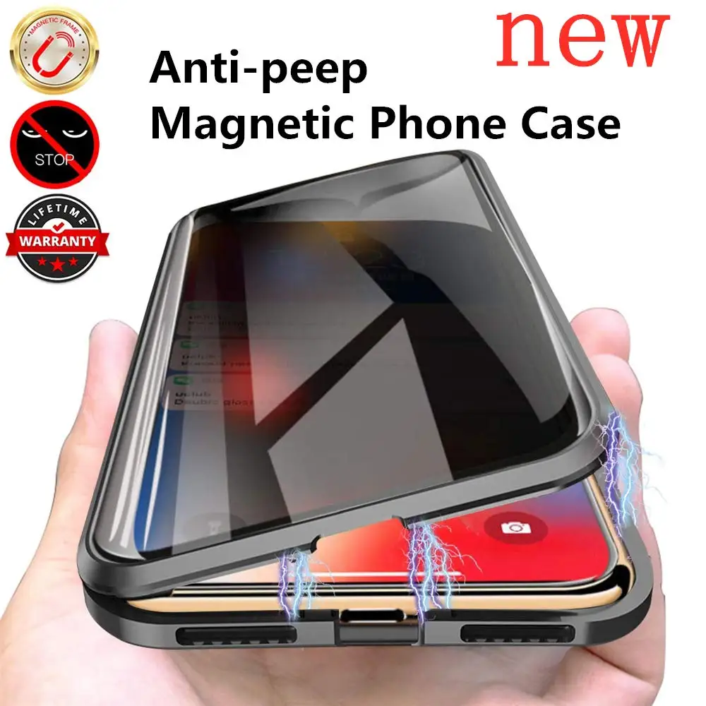 

iphone 11 pro max case Magnetic Tempered Glass Privacy Metal Phone Cases 360 Magnet Antispy Cover For Iphone XR XS X 8 7 6 case