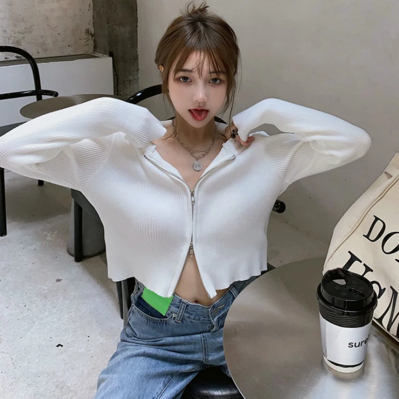 Cardigan Women Spring Autumn Solid Simple 3 Colors Cropped Comfortable Sweater Fashion Elegant Students All-match Leisure Slim