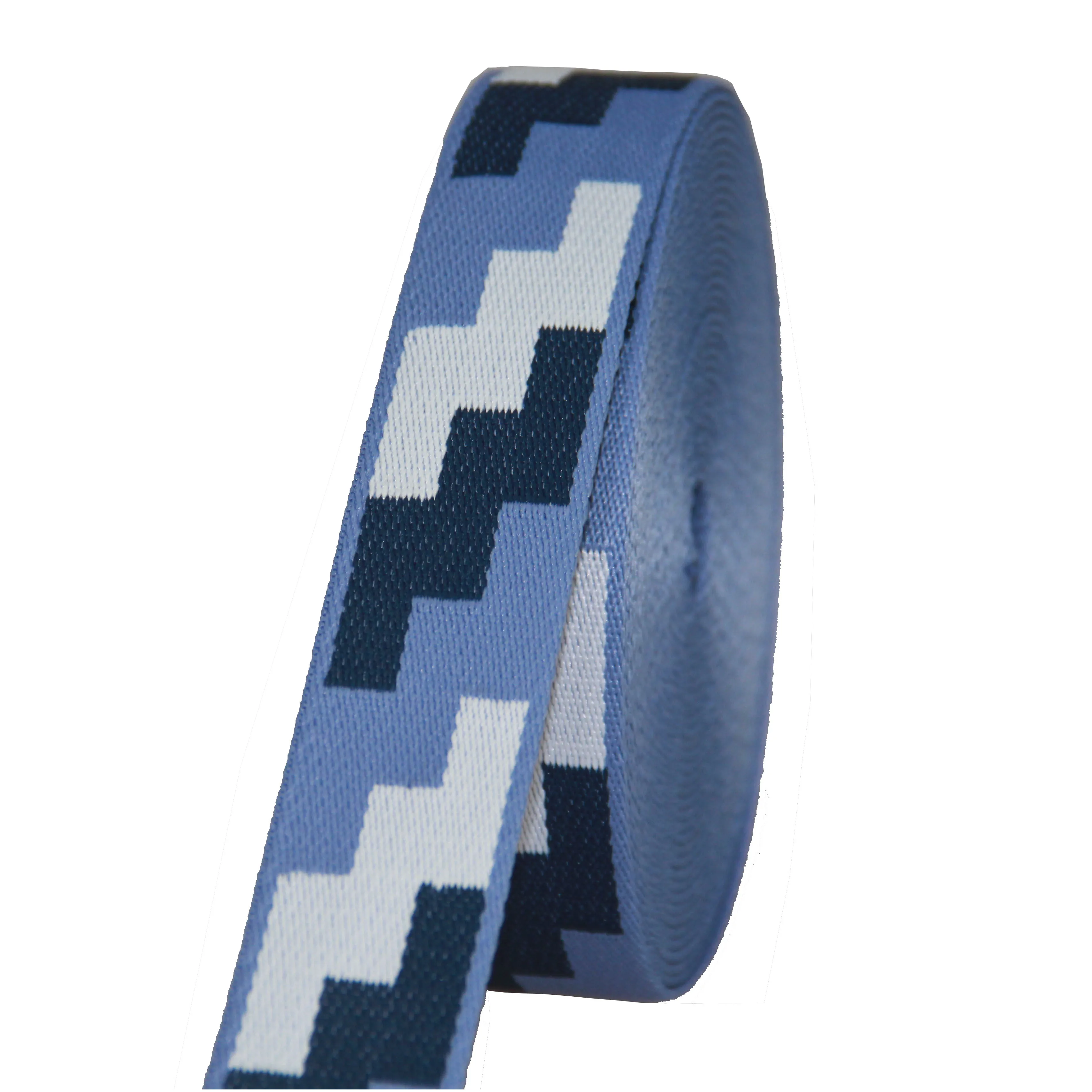 

High Quality Blue Color L Pattern Jacquard Polyester Webbing Strap For Bag 38mm Wide 2mm Thick