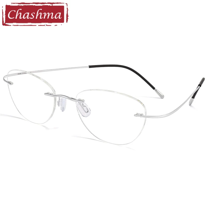 Chashma Prescription Glasses Women Rimless Spectacles Titanium Men Ultra Light Eyewear Cat Eye Diamond Trimmed Eyeglasses Frames