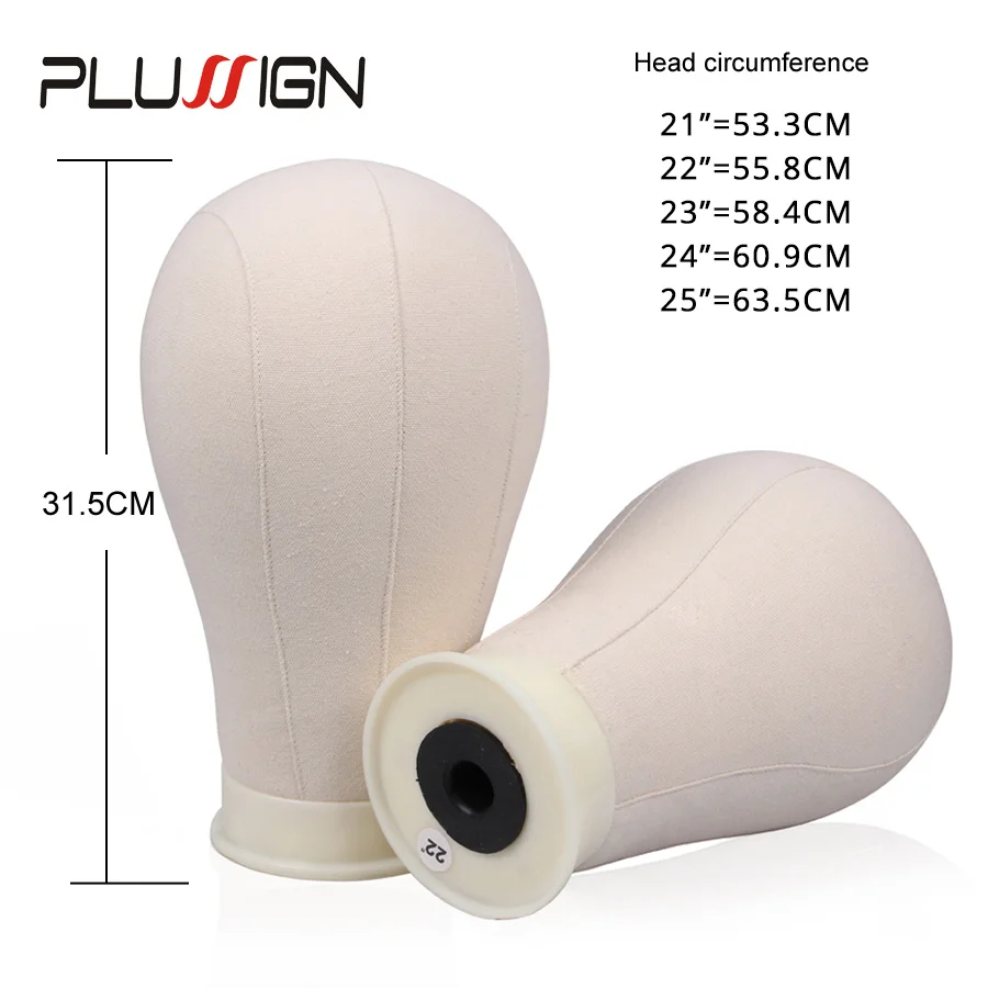 Plussign-キャンバスブロックマンニキンヘッド、ウィッグメイキング、共通サイズのスタイリングヘッド、マウントホール、無料のTピン、21-25"