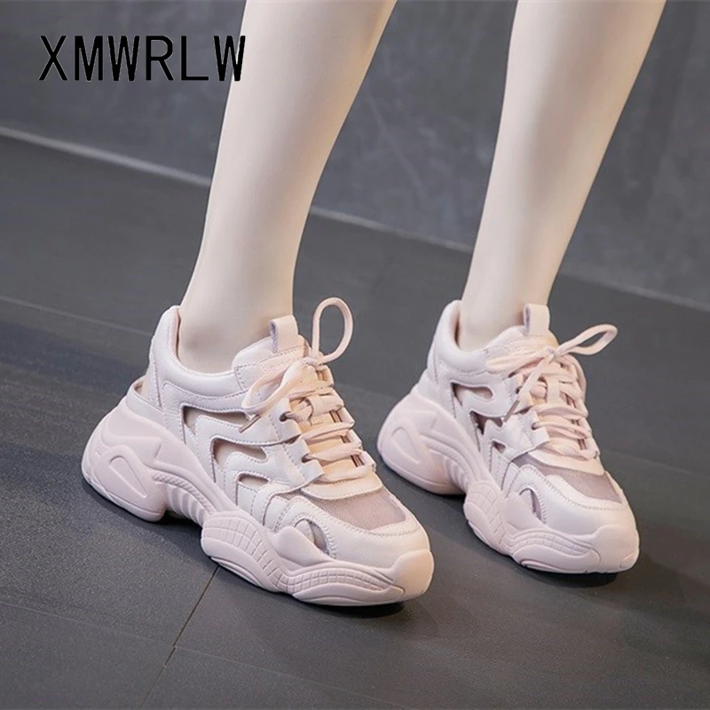 

XMWRLW Women's Summer Breathable Mesh Casual Sneakers Woman Chunky Shoes Lace up Female Shoes White Sneakers Woman Summer Shoe