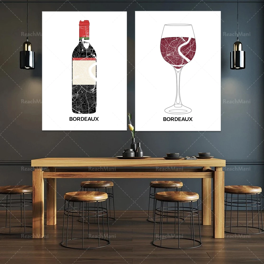 Poster Vin de Bordeaux, Carte de Bordeaux, Affiche, Art, Print, Map, Impression, Deco, Ville