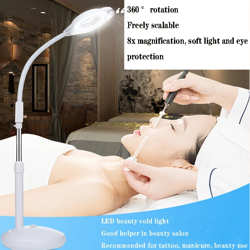 

LED Magnifier Floor Lamp Cold Light Magnifier Retractable Curved Magnifying Glass Tattoo Light Beauty Salon Nail Tattoo 220V