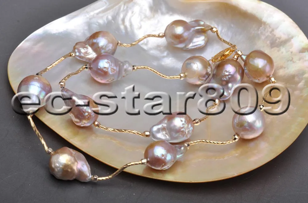 

P5621 20" 19mm Lavender Drip Teardrop Baroque Keshi Reborn PEARL necklace