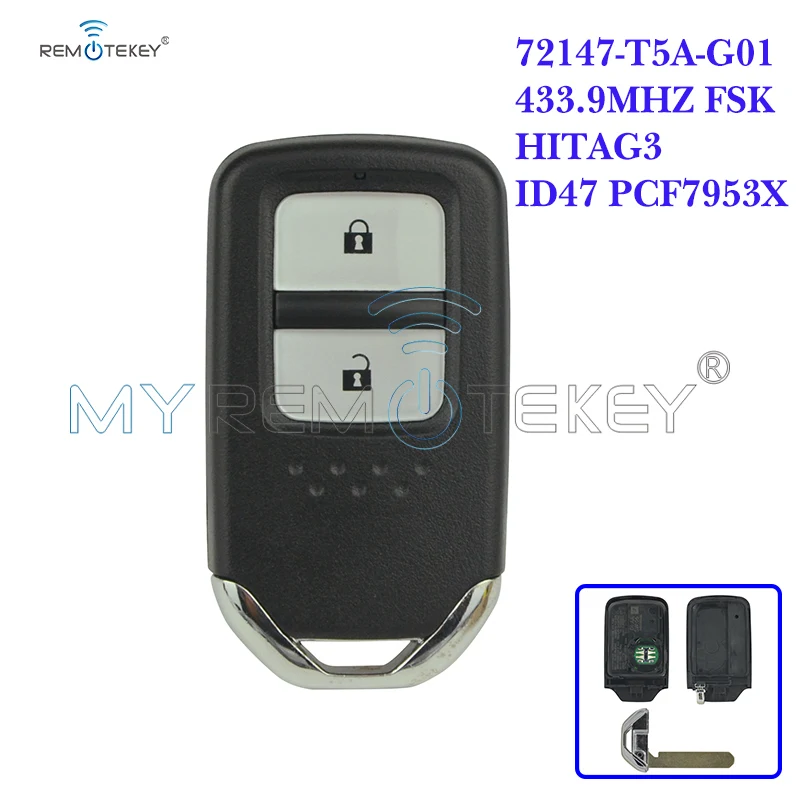 

Remtekey Smart Key 2 Button 433.9MHZ FSK HITAG-3 ID47 PCF7953X 72147-T5A-G01 For Honda CRV Crosstour Jade Keyless Remote