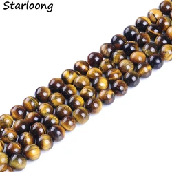 Natural Tiger Eye Rodada Ágatas Pedra Solta Beads Para Fazer Jóias Pulseira Diy Colar 4/6/8/ 10/12 milímetros Strand 15 ''Atacado