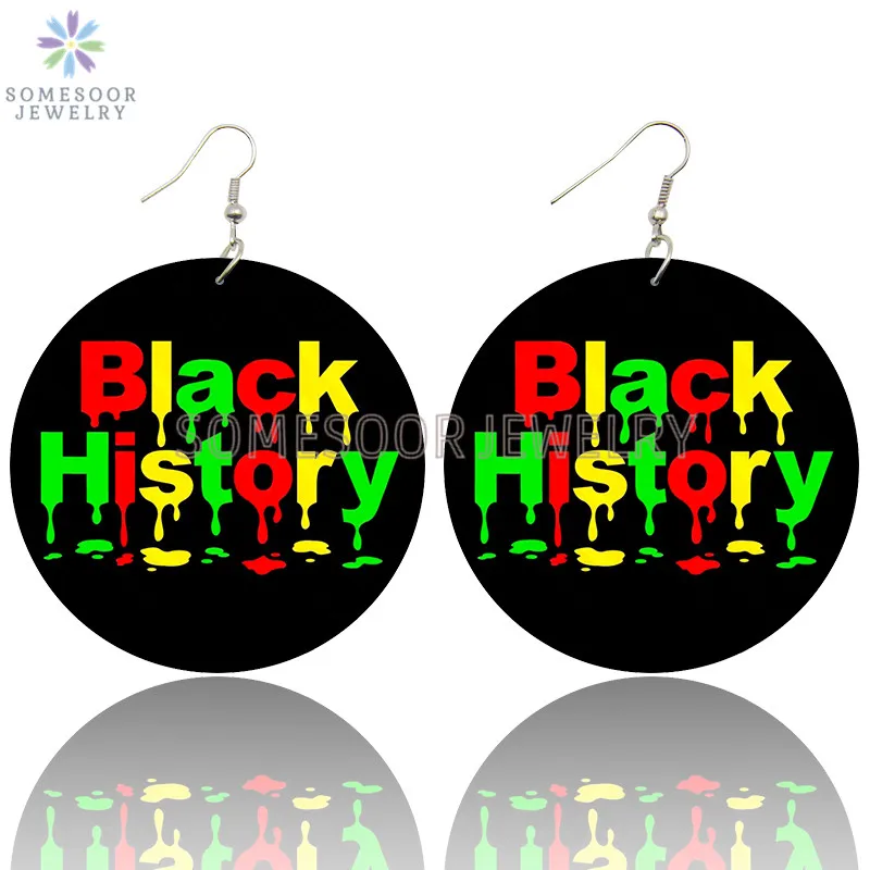 SOMESOOR I'm Black History African Colors Printed Wooden Drop Earrings Melanin Sayings Printed Dangle Jewelry For Women Gift