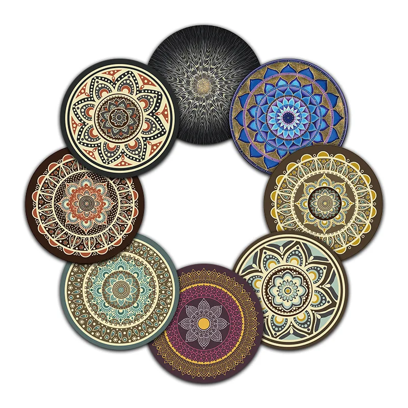 Creative Round Mousepad Persian Ethnic Geometric Pattern Mice Pad Non-Slip Locked Edge Rubber Coaster PC Laptop Mouse Mat