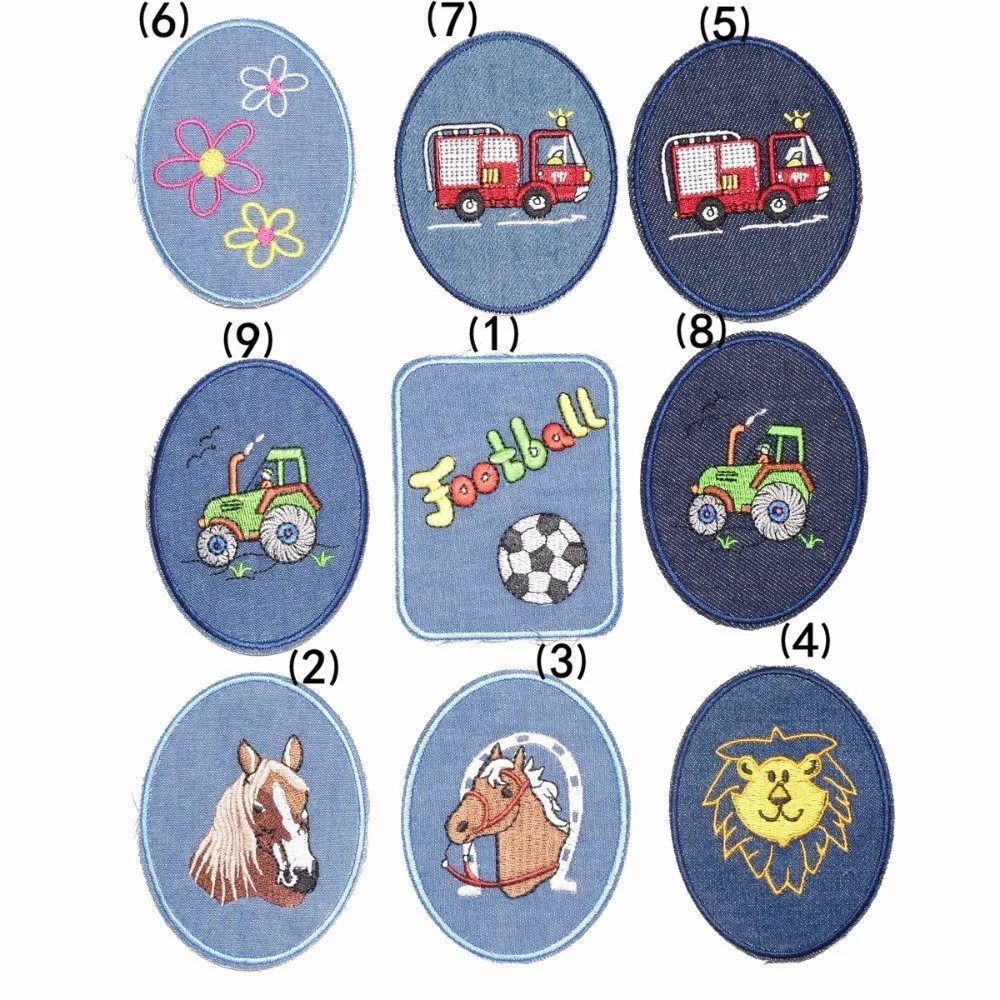 Elbow Knee Sewing Repair Patches Iron on Car Horse Appliques for clothing Jeans Stripes Stickers Embroidered Kids Cloth Badges