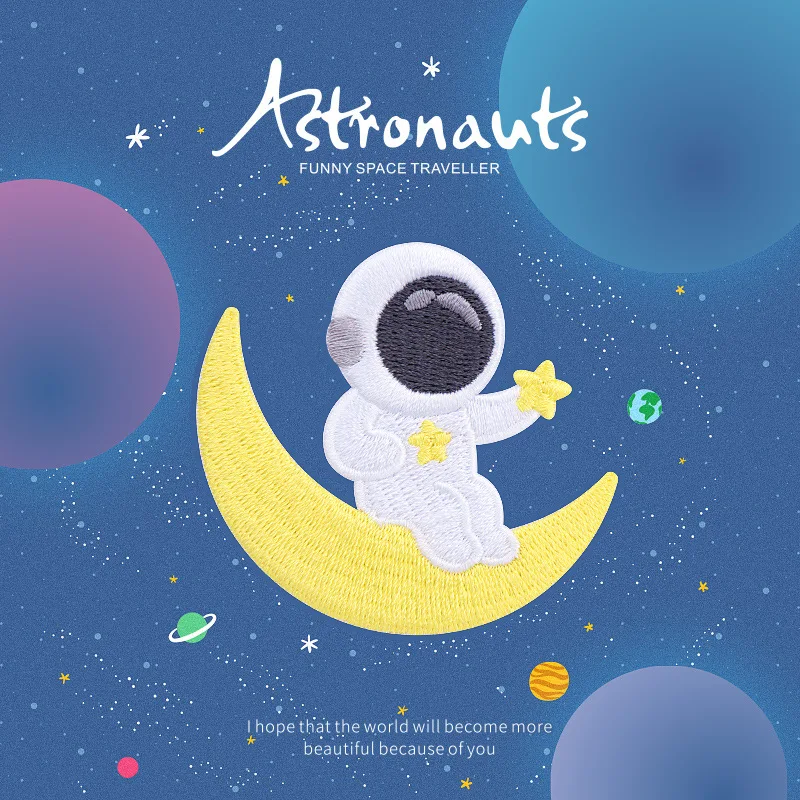 Śliczne astronauta haft naklejki żelazko na plastry Parches Bordados Para La Ropa Ecusson A Coudre znaczki aplikacyjne DIY akcesoria