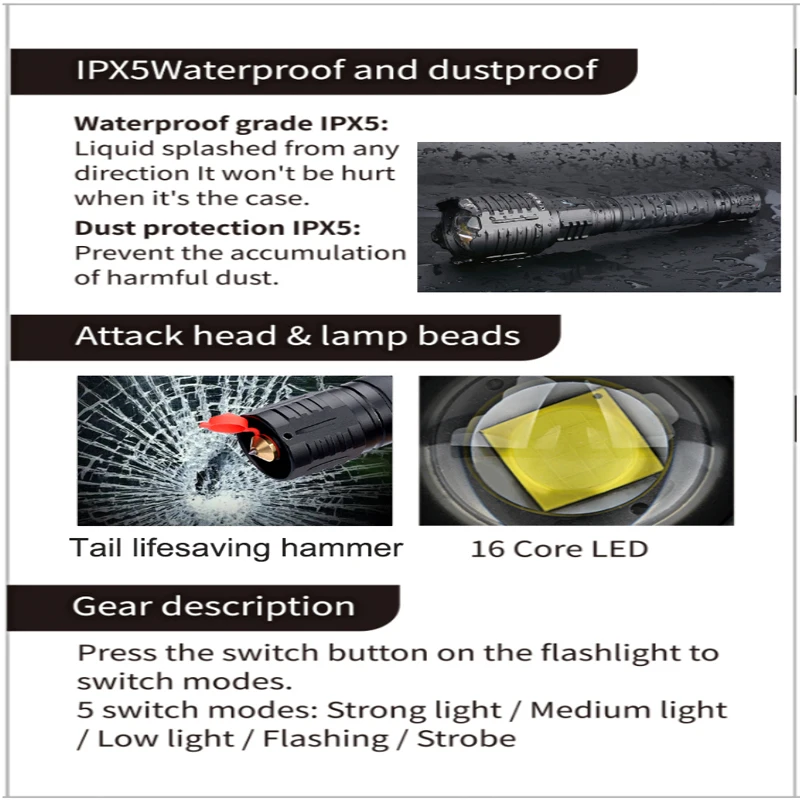 100000000LM XHP160 Most Powerful Flashlight Brightest Lantern Zoomable Light USB Rechargeable Tactical Hunting Torch for Camping