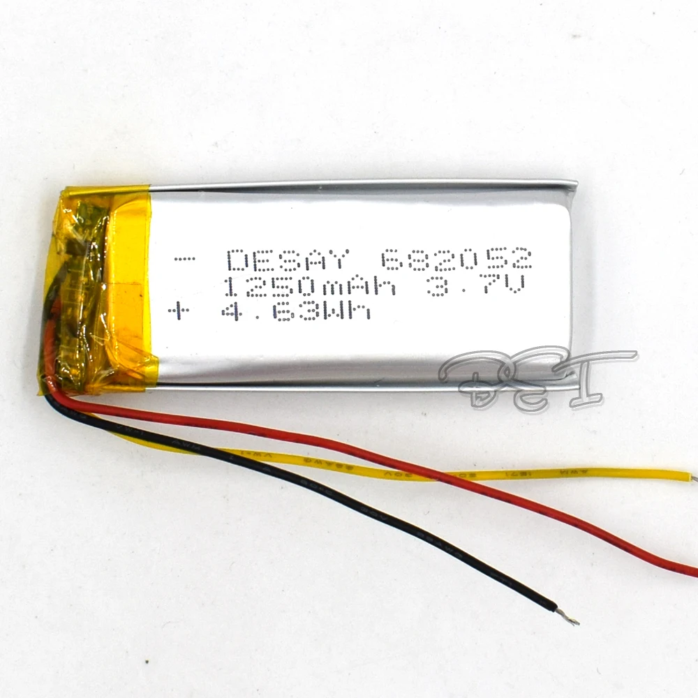 10Pcs 3.7V polymer lithium battery 682052 Rechargeable Li-ion Cell 3Wire 1250mAh For MP5 navigator GPS MP3 MP4 Ebook Speaker Cam